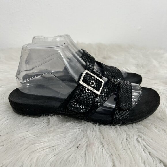 Vionic Rest Skylar RRP£70 Orthotic Black Diamond Adjustable Slip On Sandals Sz 8 - Picture 1 of 9